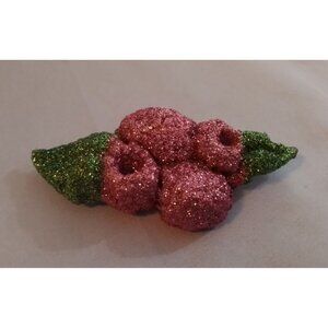 Hair Clip Barrette Raspberries with Green Leaves